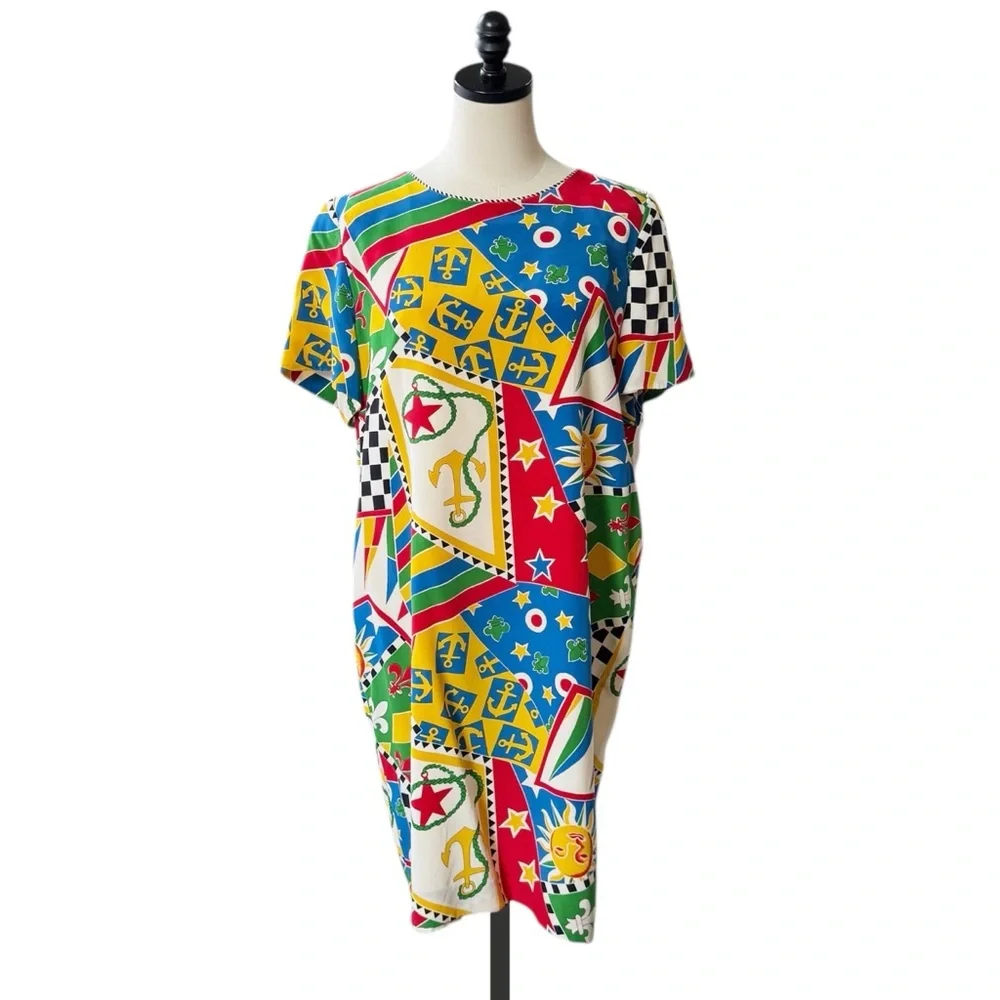 Nipon Boutique Vintage 1980’s Silk Nautical Dress - Picture 1 of 10